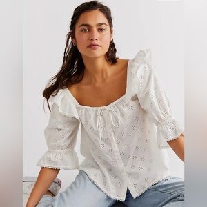 SPELL Bo Prairie Blouse in White eyelet XS like new